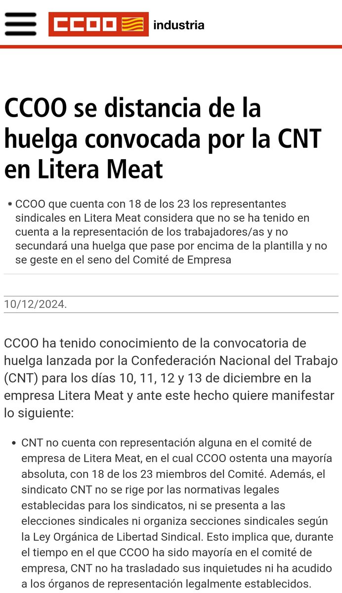 Quien tenga algo de experiencia organizándose en su curro, sabrá que uno de los principales obstáculos para ello es precisamente la burocracia sindical de CCOO y UGT

La huelga de <a href="/CNTsindicato/">CNT Sindicato</a> en LiteraMeat nos vuelve a dar un buen ejemplo de ello con este comunicado lamentable