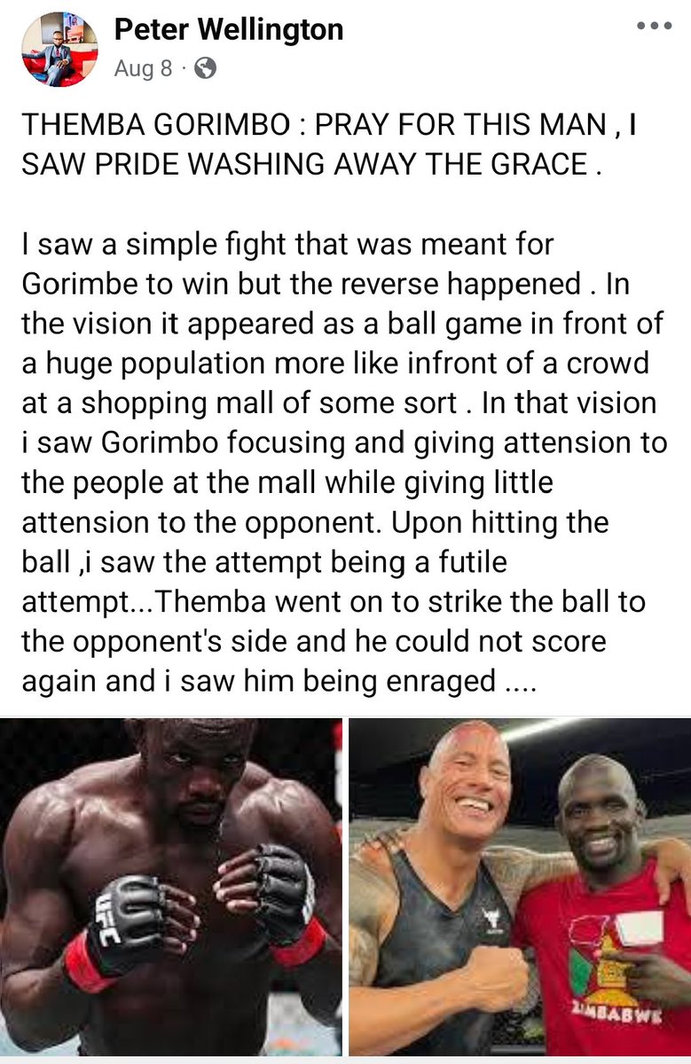 ProphetPeterWel's tweet photo. PROPHECY FULFILLED : THEMBA GORIMBO'S DEFEAT THAT ALMOST TOOK HIS LIFE. 
LET'S PRAY FOR THE GRACE OF GOD TO TEACH HIM HUMILITY https://t.co/dP7MLO9gkE