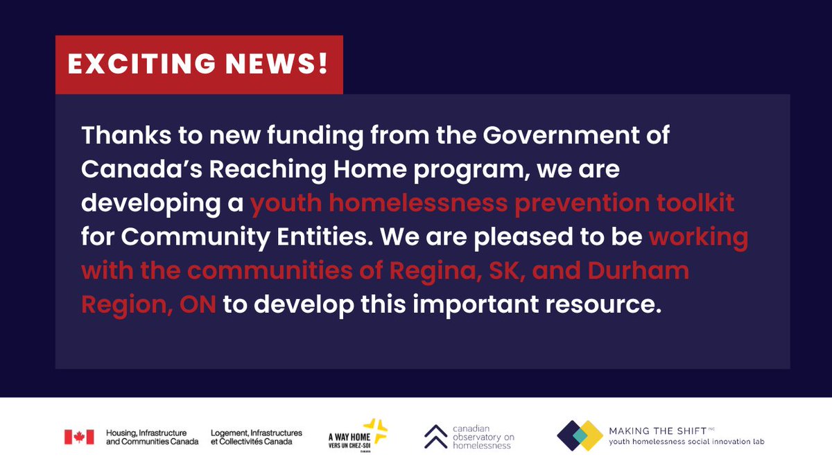 Homeless Hub (@homelesshub) on Twitter photo Thanks to new <a href="/HICC_ca/">Housing, Infrastructure and Communities Canada</a> funding, we're able to provide training + technical assistance to support Community Entities in delivering #YouthHomelessness prevention interventions. We’ve partnered with two communities to create a toolkit to share our learnings! ow.ly/G4zK50UlZvz Thanks to new <a href="/HICC_ca/">Housing, Infrastructure and Communities Canada</a> funding, we're able to provide training + technical assistance to support Community Entities in delivering #YouthHomelessness prevention interventions. We’ve partnered with two communities to create a toolkit to share our learnings! ow.ly/G4zK50UlZvz