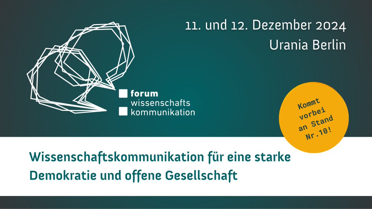 Deutscher Ethikrat (@ethikrat) on Twitter photo Morgen startet in Berlin das Forum Wissenschaftskommunikation zum Thema „#Wissenschaftskommunikation für eine starke #Demokratie und offene Gesellschaft”. Auch wir sind mit einem Infostand dabei und freuen uns auf den Austausch! Infos: wissenschaft-im-dialog.de/forum-wissensc…
#fwk24 <a href="/wissimdialog/">Wissenschaft im Dialog</a> Morgen startet in Berlin das Forum Wissenschaftskommunikation zum Thema „#Wissenschaftskommunikation für eine starke #Demokratie und offene Gesellschaft”. Auch wir sind mit einem Infostand dabei und freuen uns auf den Austausch! Infos: wissenschaft-im-dialog.de/forum-wissensc…
#fwk24 <a href="/wissimdialog/">Wissenschaft im Dialog</a>