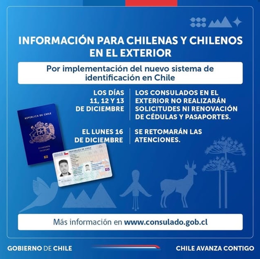 ✔️📢¡Atención! Chile contará con un nuevo sistema de identificación.
Desde el 16/12 en Chile y en los consulados, se podrán solicitar cédulas de identidad y pasaportes que incluyen tecnología para cumplir estándares internacionales y que permiten mayor interoperabilidad. 🇨🇱