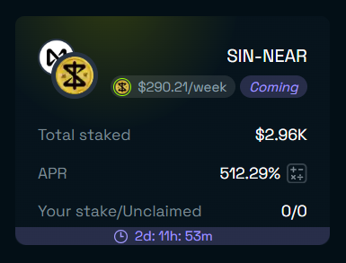 survivalisnear's tweet image. Have you locked in your $SIN 💰?

Add to our SIN-NEAR LP on @finance_ref early so you don&apos;t miss out on the 512+/- % APR when farming goes live this 13th Dec at 12AM UTC!

🔗 app.ref.finance/pool/5583