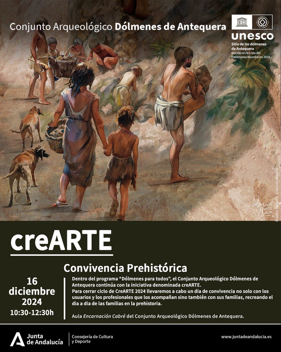 CA_DOLMENESATQ's tweet photo. 🧠Iniciativa #CreARTE
Día de #convivencia junto a los usuarios y profesionales del área de #SaludMental que los acompañan, así como, con sus familias, recreando el día a día de convivencia en la #Prehistoria.
#DólmenesparaTodos
🗓️16 de diciembre https://t.co/16SVi1ABkq