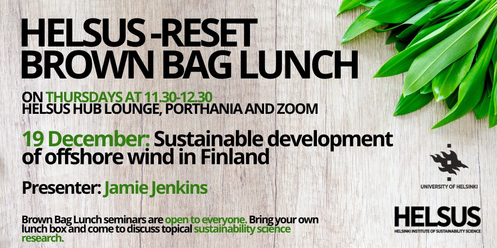 Finland has an ambitious target for offshore wind capacity by 2035. Can it be reached while balancing economic, environmental, and social interest?🤔

Join us to learn more with Jamie Jenkins at this year's last Brown Bag Lunch Seminar!

➡️More info: bit.ly/4hP7emM