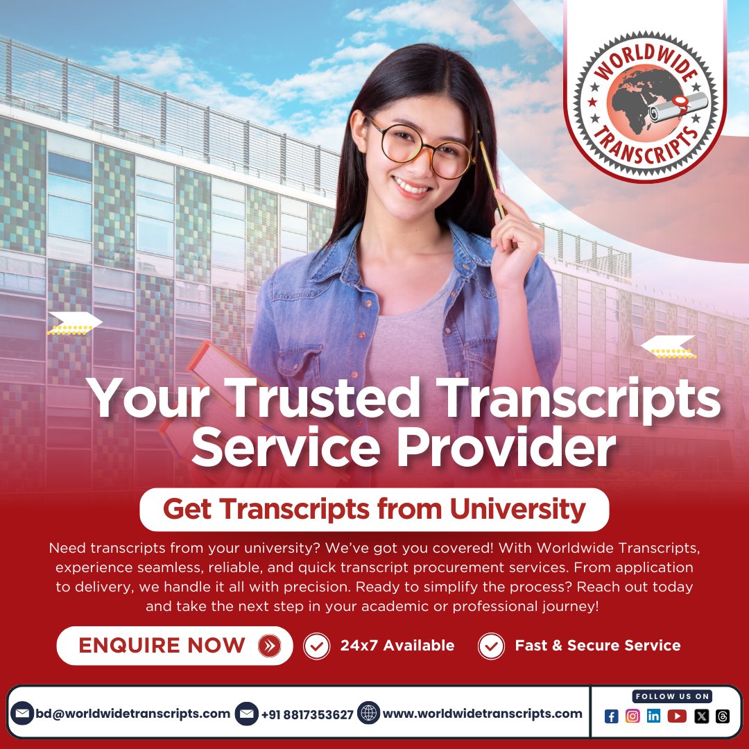 Wwtranscripts's tweet photo. Need university transcripts? 🌟 Worldwide Transcripts offers fast, secure, and reliable services! From application to delivery, we make it seamless. 📜✨ Contact us 24x7 and take the next step in your journey. 🚀

#WorldwideTranscripts #UniversityTranscripts #TranscriptServices https://t.co/opMu0ETit6