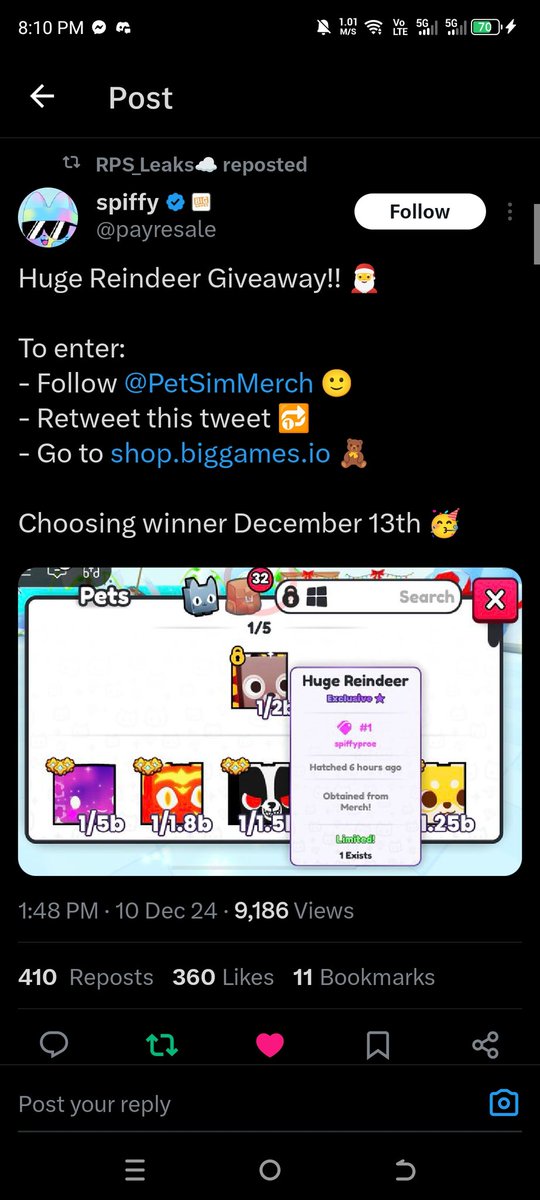 GamingRondina's tweet photo. @payresale @RPS_Leaks @PetSimMerch Goodluck everyone!
Username: EnriquezRon https://t.co/Qd1zi0FsDW