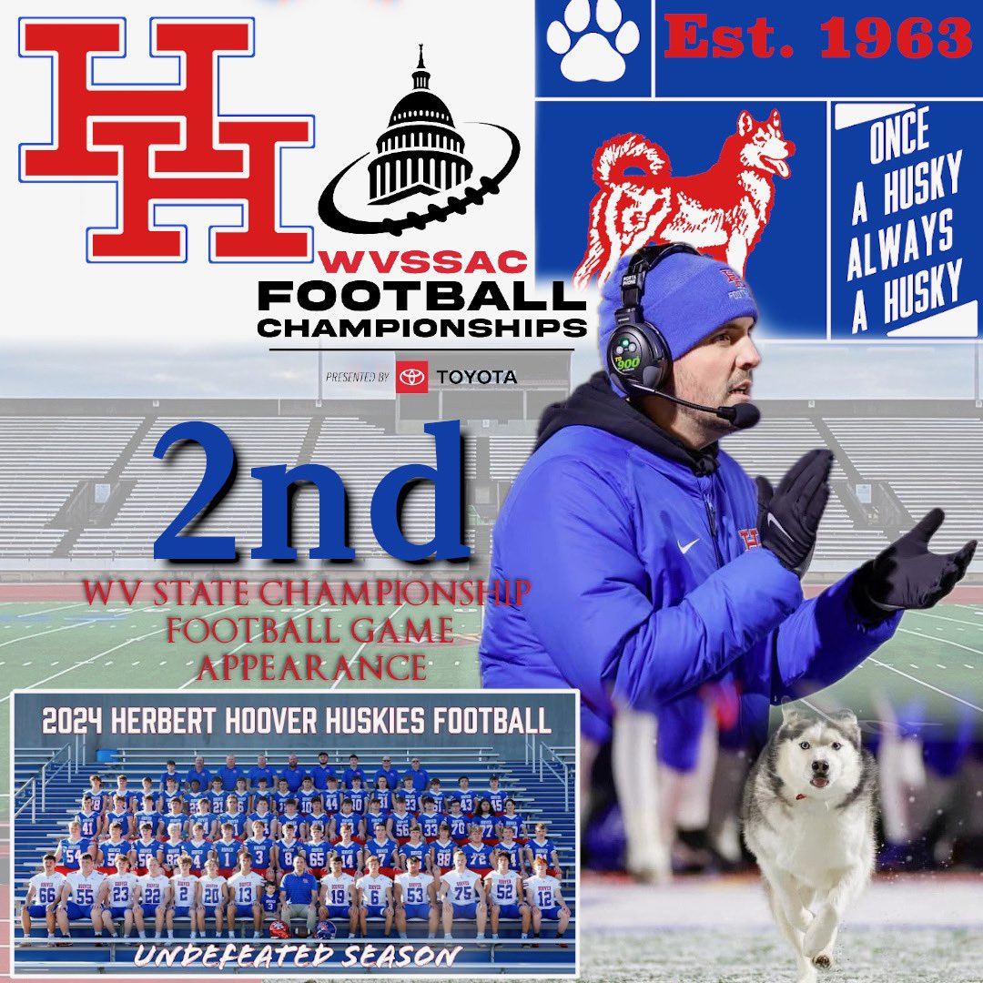 HHHuskiesFB's tweet photo. The Huskies will make their 2nd appearance in three years. 

#TheRiver #GoHuskies #STATE
🔴🔵🏈🏆 https://t.co/Sn7B7ZO1fR