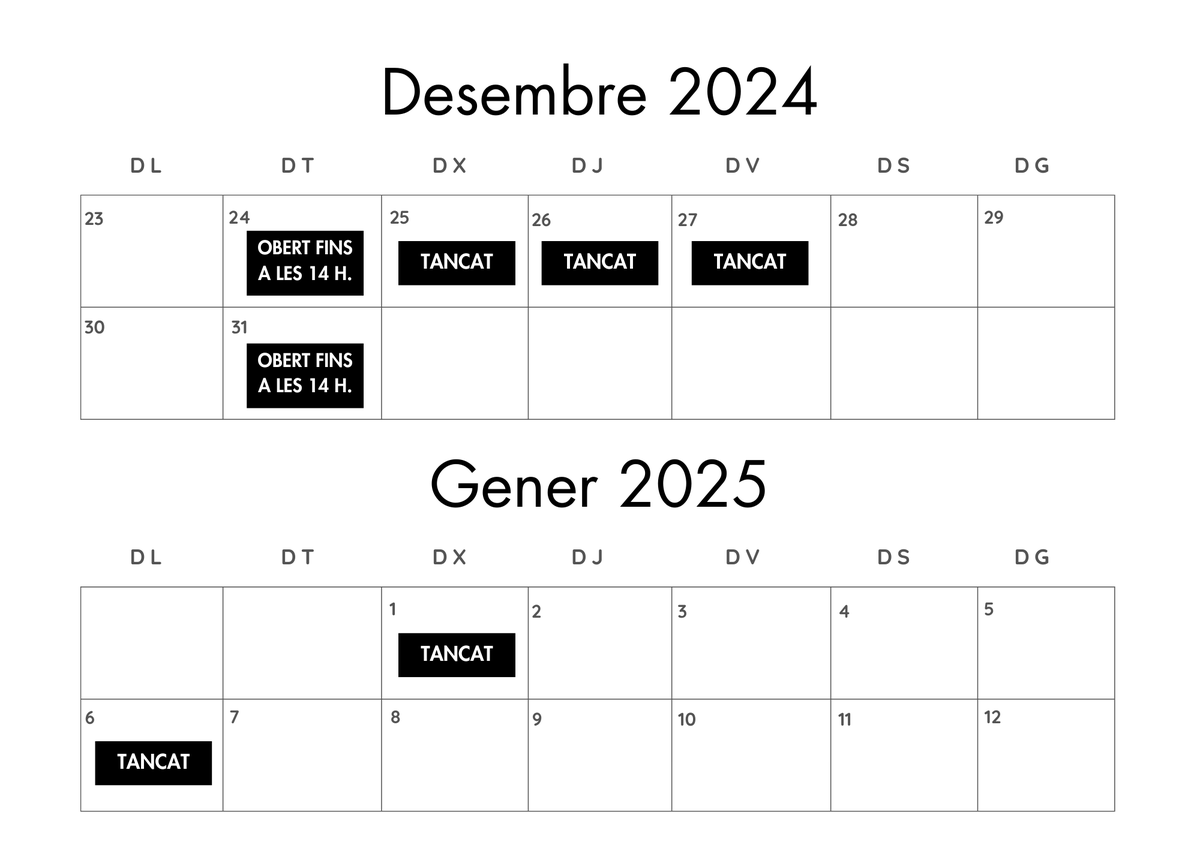 ❄️ HORARI NADAL 2024 ❄️