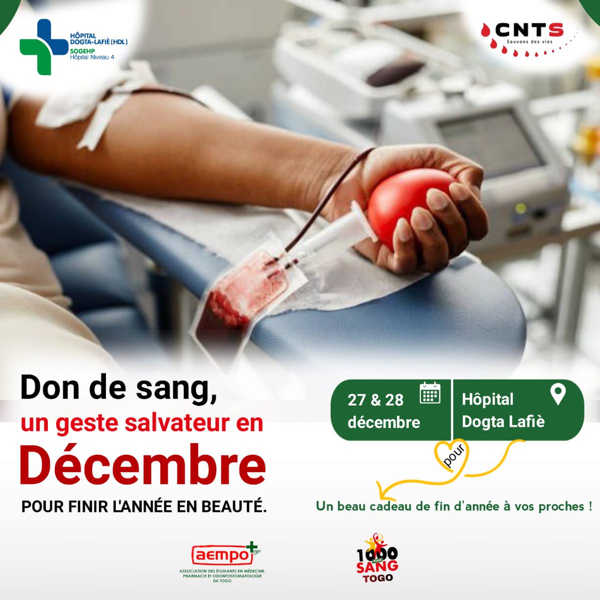 Donner son sang🩸, c’est sauver des vies❤️.
 Un geste simple, un impact immense.✨
 Agissez maintenant, chaque don compte !

#DondeSang #RejoignezlaVagueRouge #SauveDesVies #Solidarité #1000PourSang #DogtaLafie #AEMPO #CNTS #SNB #CNSS #Lonato #Yas #IngridAwade #tominvest #SGI