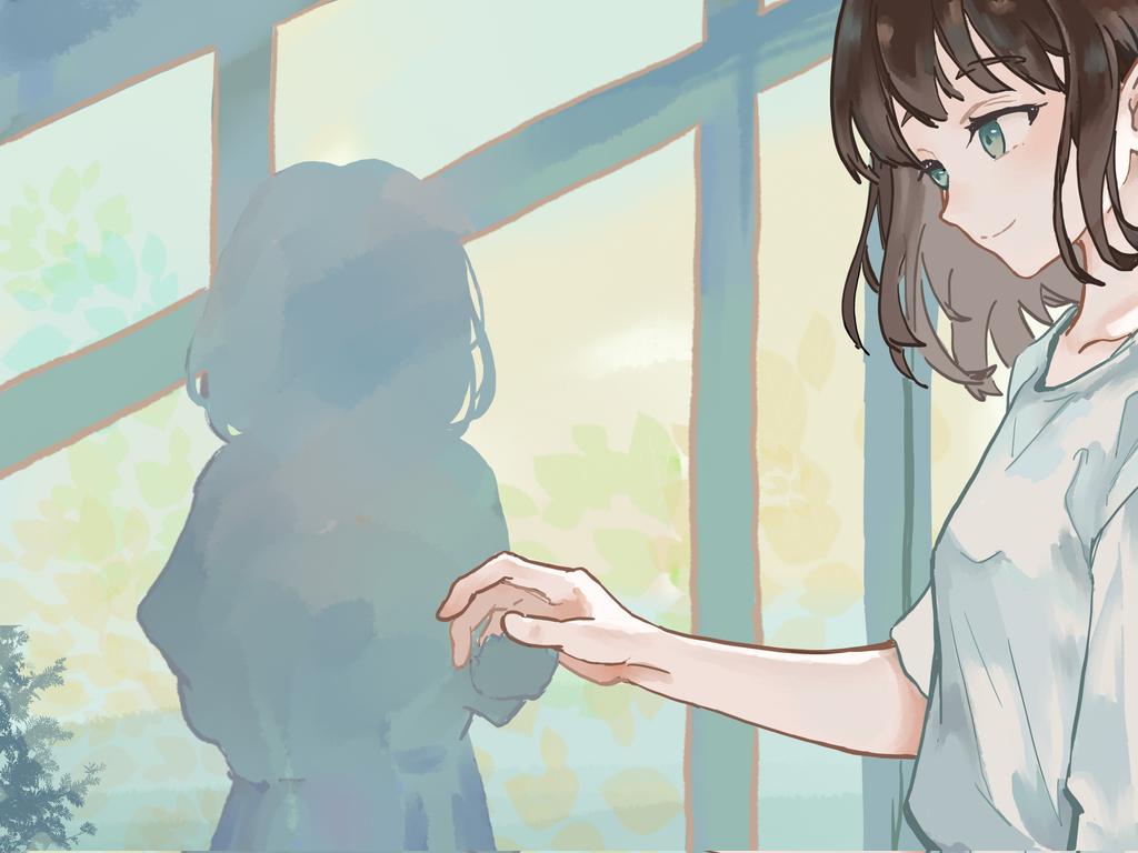 同影子握手
我喜欢这样的我，不仅是光鲜亮丽的我，人无完人，正如任何事物都有自己的影子一样，学会和自己共处，接纳不完美的自己，这是生活相当重要的一部分，坦然接受自己的每一方面才会真正的爱自己。

学校心理课课堂作业，三小时紧急速摸，尝试一下清新的水彩风格（这应该是水彩吧？）