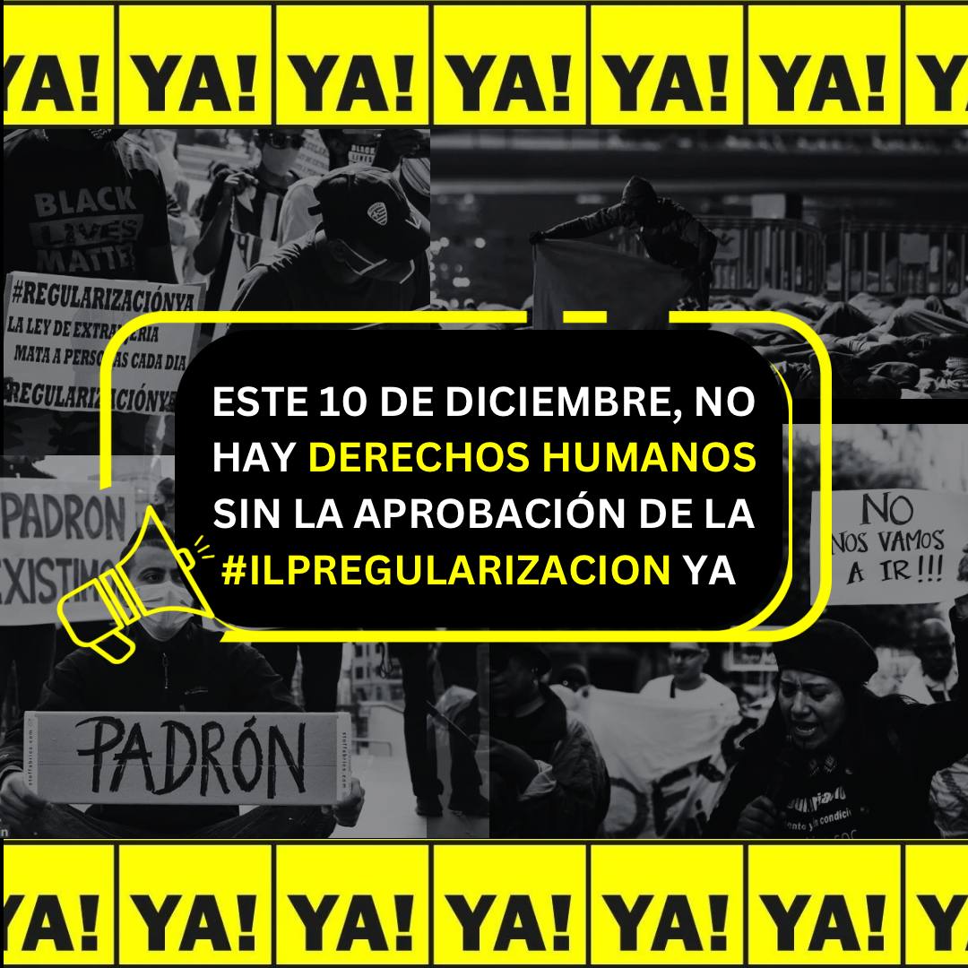 📣Este 10 de diciembre sin la aprobación de la #ILPRegularizacion no hay #DerechosHumanos 
En España más de 500mil personas migrantes se encuentran en condición de exclusión y abandono institucional por su situación administrativa irregular en especial las víctimas de la DANA ‼️