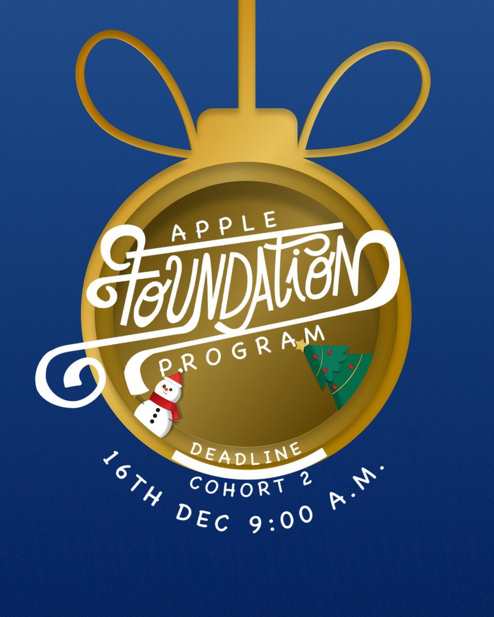devacademyunina's tweet photo. Final Call! 🗣️
The application deadline for the UNINA #AppleFoundationProgram Second Cohort is December 16th.
Apply now!
#AppleDeveloperAcademy https://t.co/mW4ufsSiPp