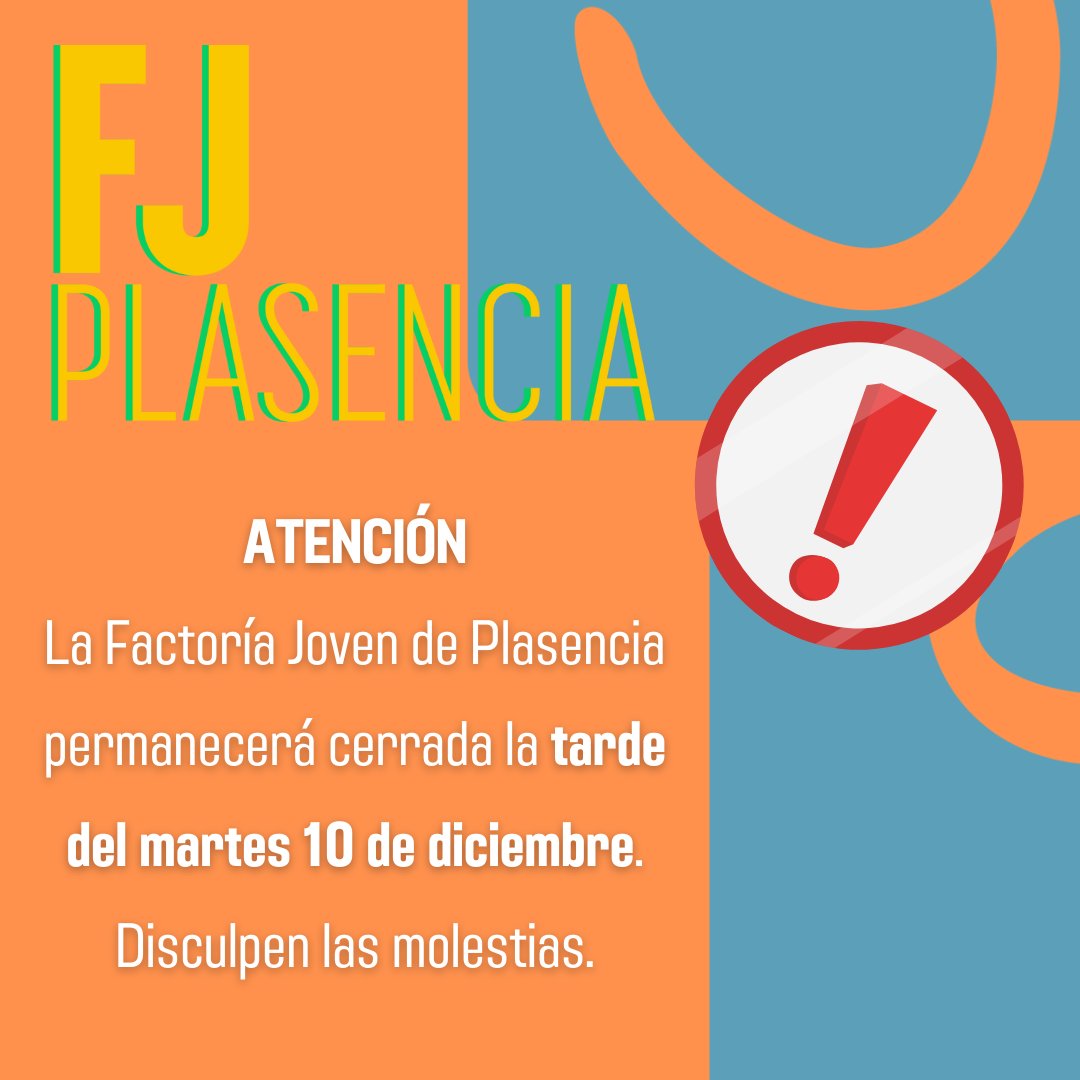 ATENCIÓN

La Factoría Joven de Plasencia permanecerá cerrada la tarde del martes 10 de diciembre.

Disculpen las molestias.