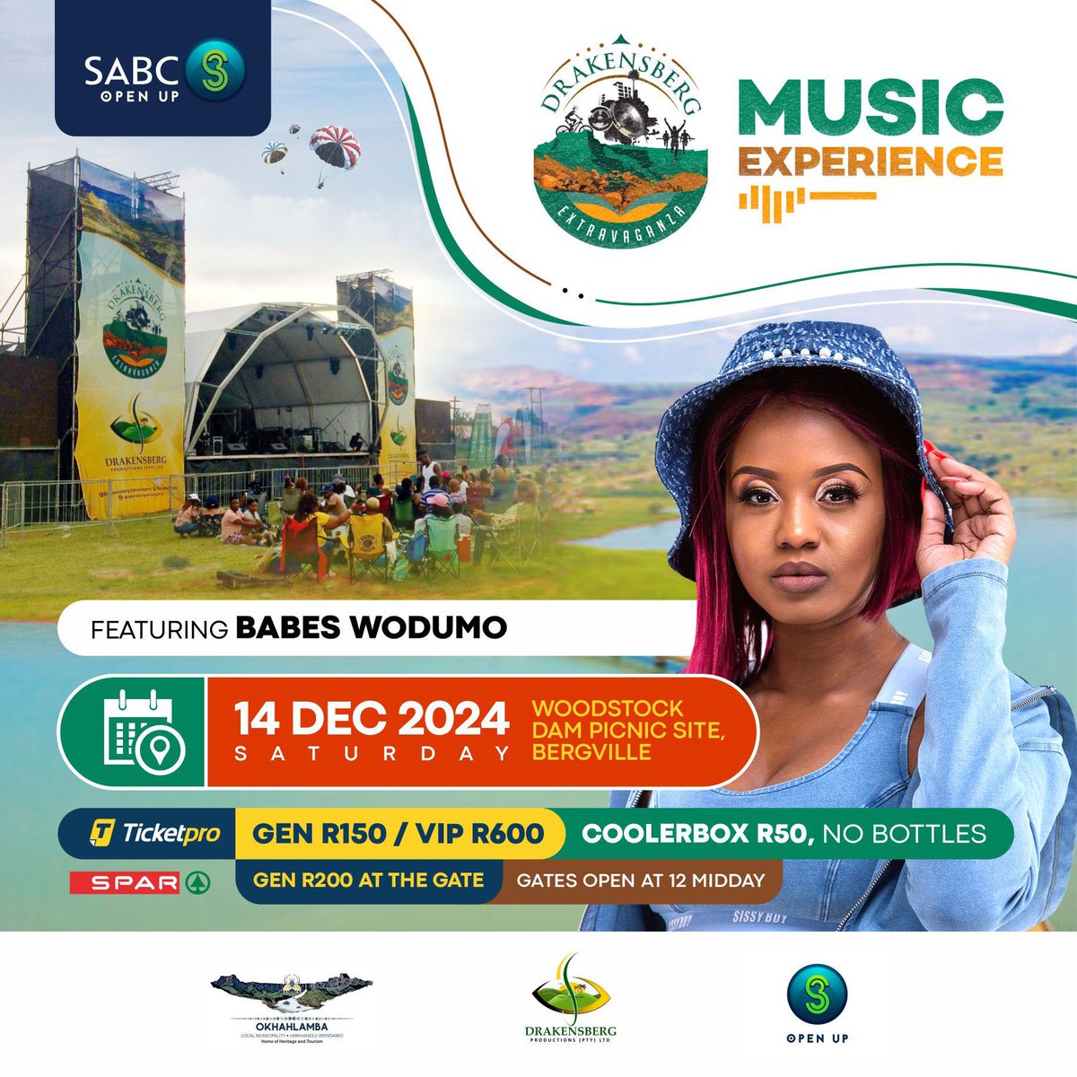 DrakensExtra's tweet photo. 🔥💃 Babes Wodumo. &amp; Djhappygalsa Ndlovu is set to light up the stage with their electrifying performances🕺🏻

Be sure not to miss all the action which will be broadcasted on S3 (SABC 3)🕺🏻💃 Get your tickets today @Ticketpro, Selected Sasol Garages, at any Spar &amp; Super Spar stores https://t.co/o2ujdMMWV8