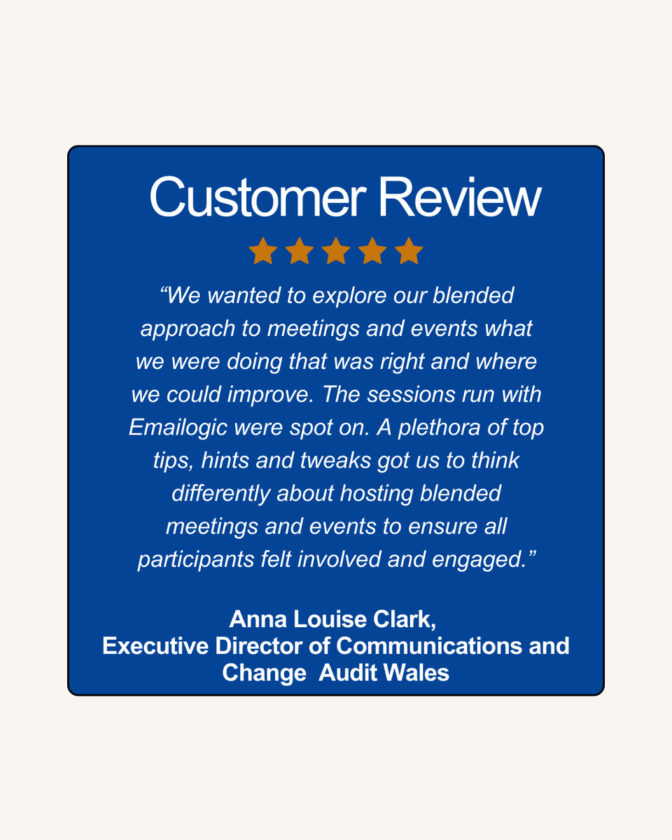 Emailogic's tweet photo. We love hearing from our customers about how our solutions are transforming the way they work. Here's what one of our clients had to say about their experience working with us to improve their blended meetings. 

#BlendedMeetings #HybridWorkplace #CustomerSuccess https://t.co/LsNdDYilKE