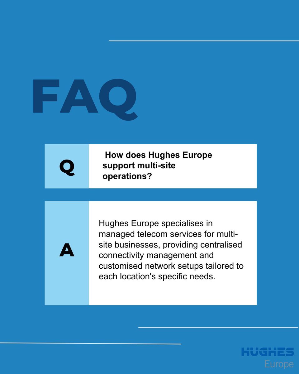 HughesEurope's tweet image. ❓ Got a question? Get the answer in our FAQ series.

Week 1 -  our support for multi-site operations 📡

🔁 Drop your question below, and our experts will answer it! 

#NetworkManagement #NetworkServices #TechTip