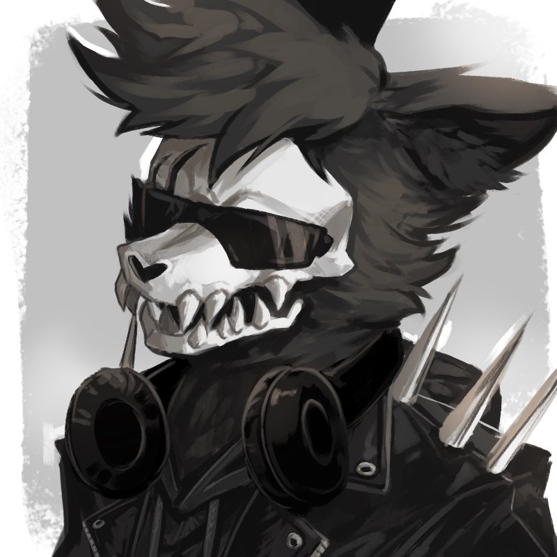 More awesome art by 🔞 <a href="/SSSeaweed1/">Croseneu</a> who always does an incredible job drawing my OC. 

Make sure to show her art some love.

Must’ve been a sunny day for him to decide to wear glasses, though in the UK, that’s a rarity haha

#skulldog #furryart #furry