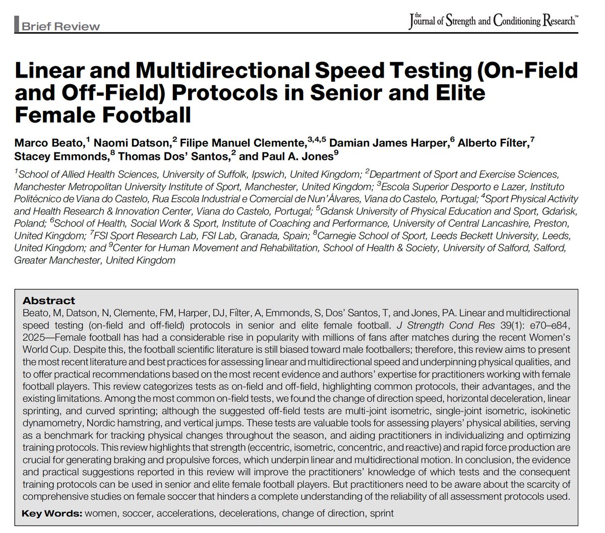 Dr Marco Beato (@marcobeato1) on Twitter photo Our latest paper is available in #PubMed: #Linear and #Multidirectional #Speed #Testing Protocols in Senior and Elite #Female #Football.<a href="/JSCRonline/">Journal of Strength and Conditioning Research</a>
<a href="/MarcoBeato1/">Dr Marco Beato</a>, <a href="/NaomiDatson/">Naomi Datson</a>, #Clemente, <a href="/DHMov/">Damian Harper, PhD</a> , #Fílter A, <a href="/S_Emmonds/">Stacey Emmonds PhD</a>, <a href="/TomDosSantos91/">Tom Dos'Santos</a>, <a href="/PaulAJonesUoS/">Dr Paul Jones</a>
Link pubmed.ncbi.nlm.nih.gov/39652738/ Our latest paper is available in #PubMed: #Linear and #Multidirectional #Speed #Testing Protocols in Senior and Elite #Female #Football.<a href="/JSCRonline/">Journal of Strength and Conditioning Research</a>
<a href="/MarcoBeato1/">Dr Marco Beato</a>, <a href="/NaomiDatson/">Naomi Datson</a>, #Clemente, <a href="/DHMov/">Damian Harper, PhD</a> , #Fílter A, <a href="/S_Emmonds/">Stacey Emmonds PhD</a>, <a href="/TomDosSantos91/">Tom Dos'Santos</a>, <a href="/PaulAJonesUoS/">Dr Paul Jones</a>
Link pubmed.ncbi.nlm.nih.gov/39652738/