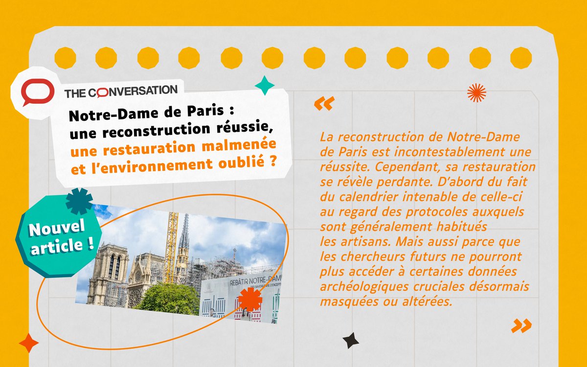🔥 La reconstruction de Notre-Dame est saluée, mais sa restauration suscite des débats sur les choix patrimoniaux et l’impact #environnemental oublié.  Notre analyse sur les enjeux qui entourent ce monument emblématique : puydesciences.uca.fr/le-media/artic…