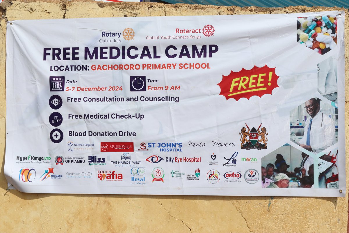 RotaryJuja's tweet photo. *Date:* 8th December 2024. 
*RE:* Gachororo Medical Camp Outcome Report
Here are the highlights from the Gachororo Medical Camp:
*1.Patients Served:*
✅Day 1: 282
✅Day 2: 243
✅Day 3: 316
Total: 841 patients!
*https://t.co/3BtdBcy7aF Medications:* 465 patients. https://t.co/gkknLPtCVV
