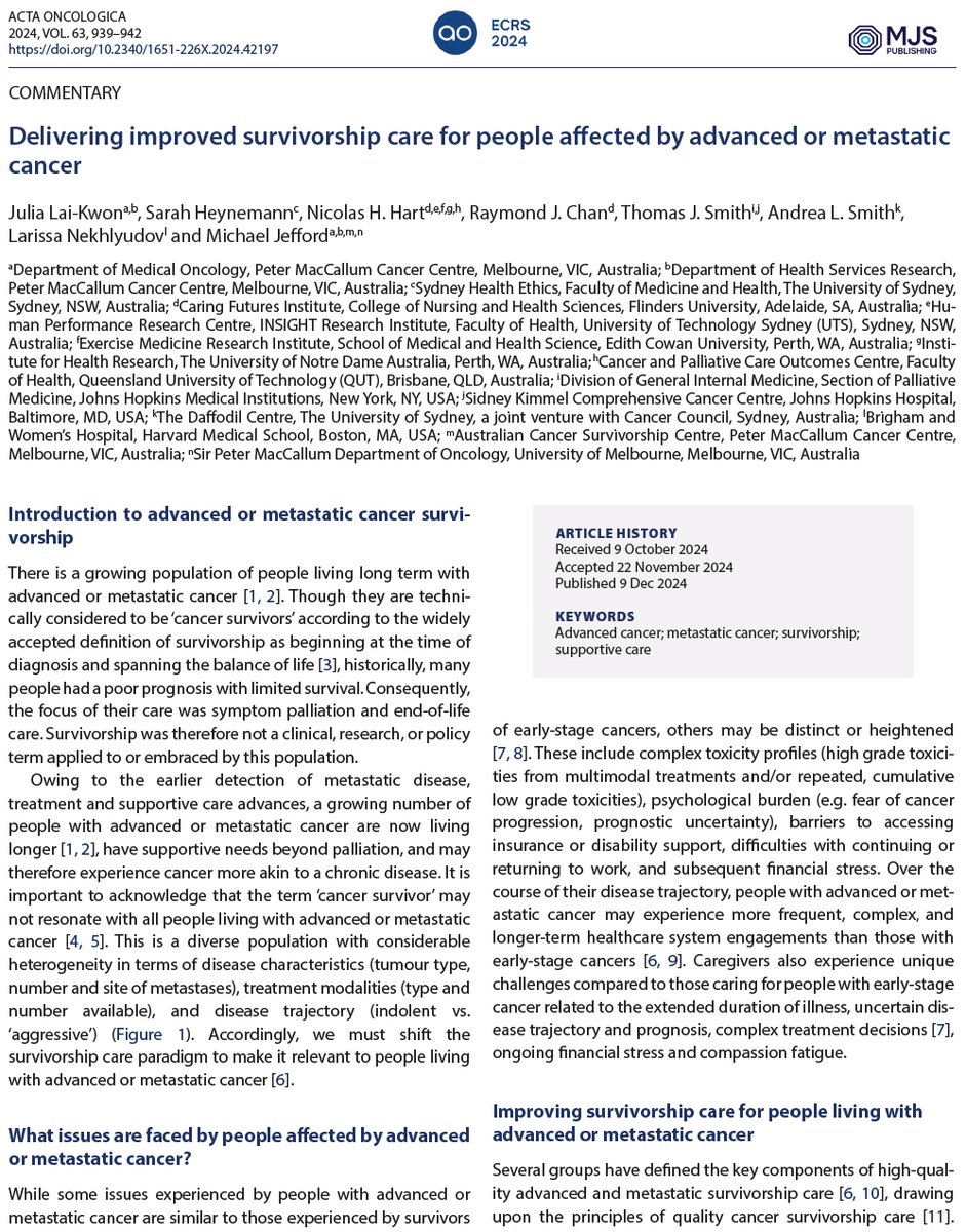 Dr Julia Lai-Kwon (@julialaikwon) on Twitter photo How can we improve #survivorship care for ppl with #metastatic #cancer?
β³ Clear, regular prognostic discussions
β
Proactive Ax of unmet needs #PROMs
π #palliative + #survivorship care
βοΈ Improve communication + care coordination
Out now <a href="/actaoncol/">Acta Oncologica</a>
doi.org/10.2340/1651-2β¦ How can we improve #survivorship care for ppl with #metastatic #cancer?
β³ Clear, regular prognostic discussions
β
Proactive Ax of unmet needs #PROMs
π #palliative + #survivorship care
βοΈ Improve communication + care coordination
Out now <a href="/actaoncol/">Acta Oncologica</a>
doi.org/10.2340/1651-2β¦