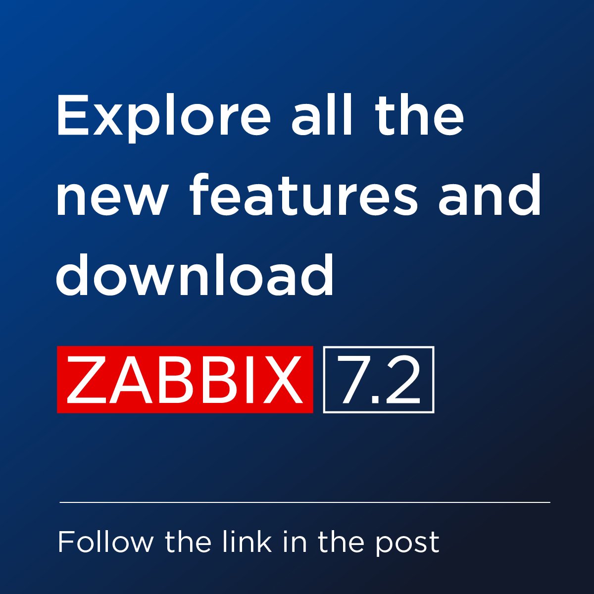 zabbix's tweet image. Zabbix 7.2 is out now! 

The latest major release adds features like: 
👉New ways to visualize your data and host information 
👉 NETCONF and NVIDIA GPU monitoring features 
👉 Improvements to automation and alerting workflows 

Read more: zabbix.com/whats_new_7_2