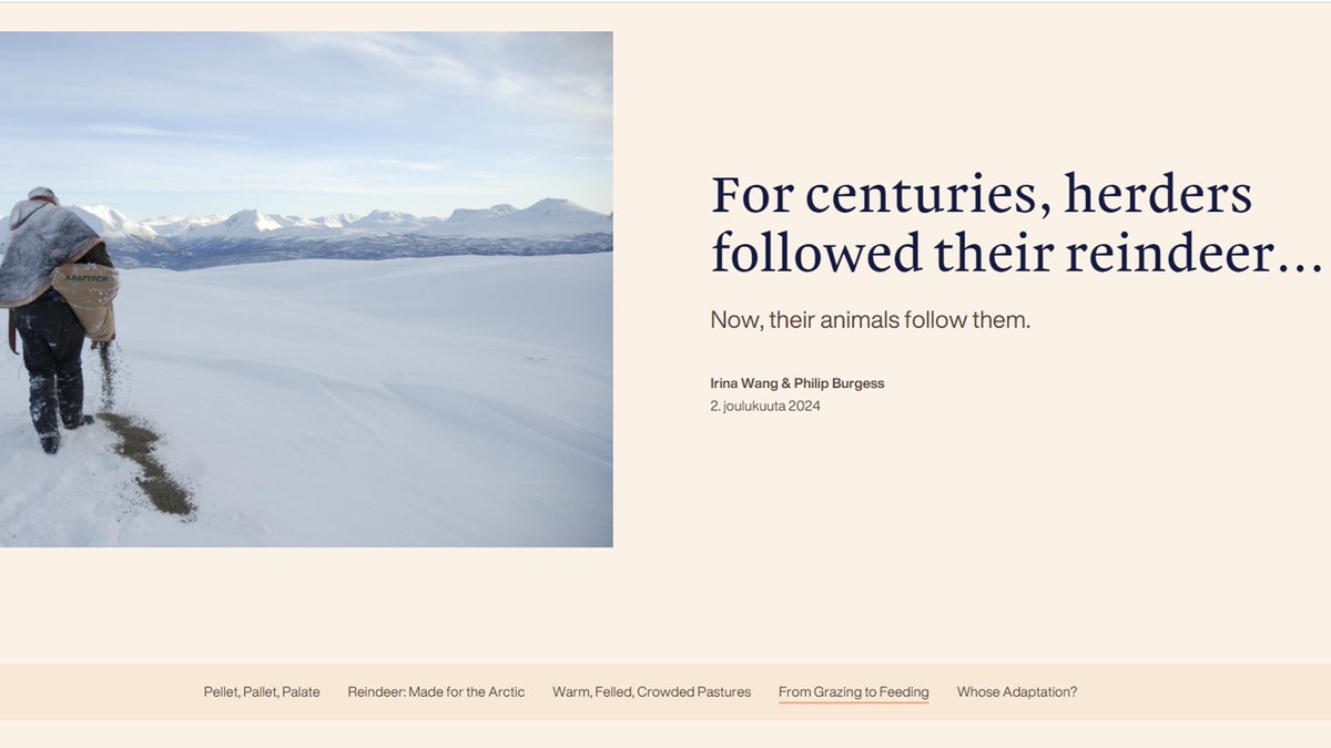 Arctic_Centre (@arctic_centre) on Twitter photo "For centuries, herders followed their #reindeer.
Now, their animals follow them."
Check out this interesting storymap by <a href="/CharterArctic/">CHARTER Project</a> about supplemental feeding of reindeers. The phenomenon is examined from many angles.
storymaps.arcgis.com/stories/26d9be⊠"For centuries, herders followed their #reindeer.
Now, their animals follow them."
Check out this interesting storymap by <a href="/CharterArctic/">CHARTER Project</a> about supplemental feeding of reindeers. The phenomenon is examined from many angles.
storymaps.arcgis.com/stories/26d9beâŠ