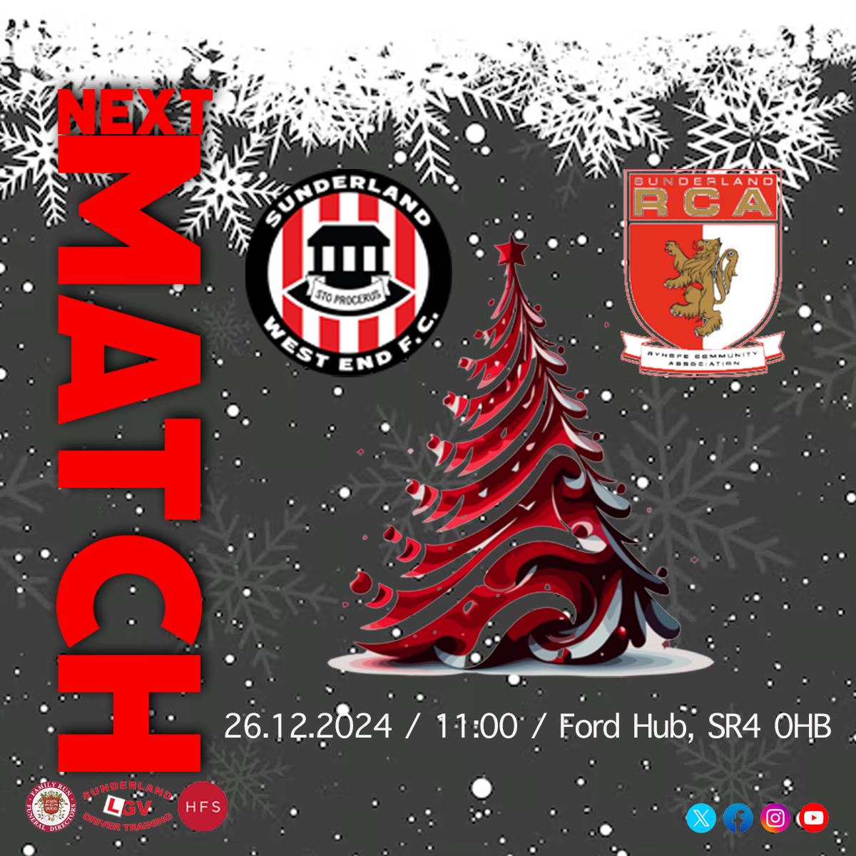 Westend_FC's tweet photo. BOXING DAY CLASH
The 26th sees us welcome our close neighbours @SunderlandRCA to the @JohnGHogg Stadium.
This @EbacNorthernLge game kicks off at 11am to make sure everyone can enjoy the Boxing Day festivities.
#westisbest #merrychristmasyafilthyanimal #boxingdayclash https://t.co/qgrVSMDY1f