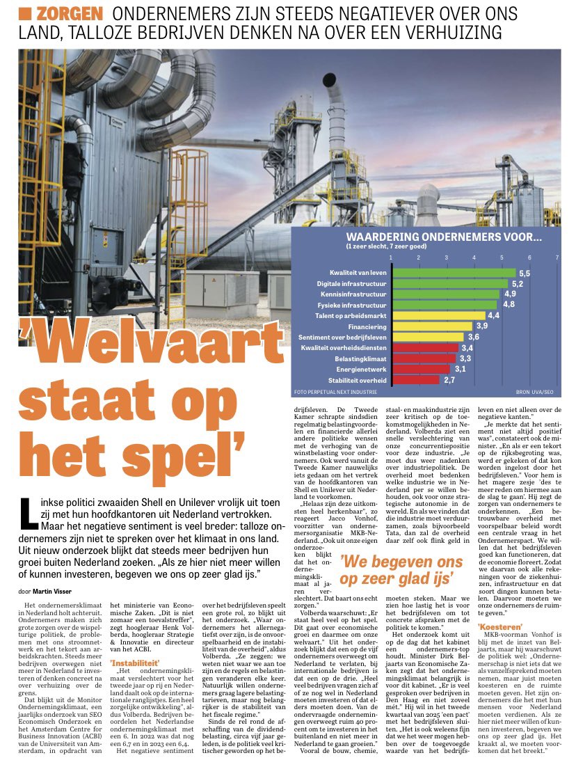 “Een op de vijf ondernemers overweegt Nederland te verlaten.”

Ons grootste klimaatprobleem is het ondernemersklimaat. Ondernemen is al lang geen feest meer en overheidsbeleid, in combinatie met lokale pestmaatregelen als zero-emissiezones, slopen het ondernemersklimaat volledig.
