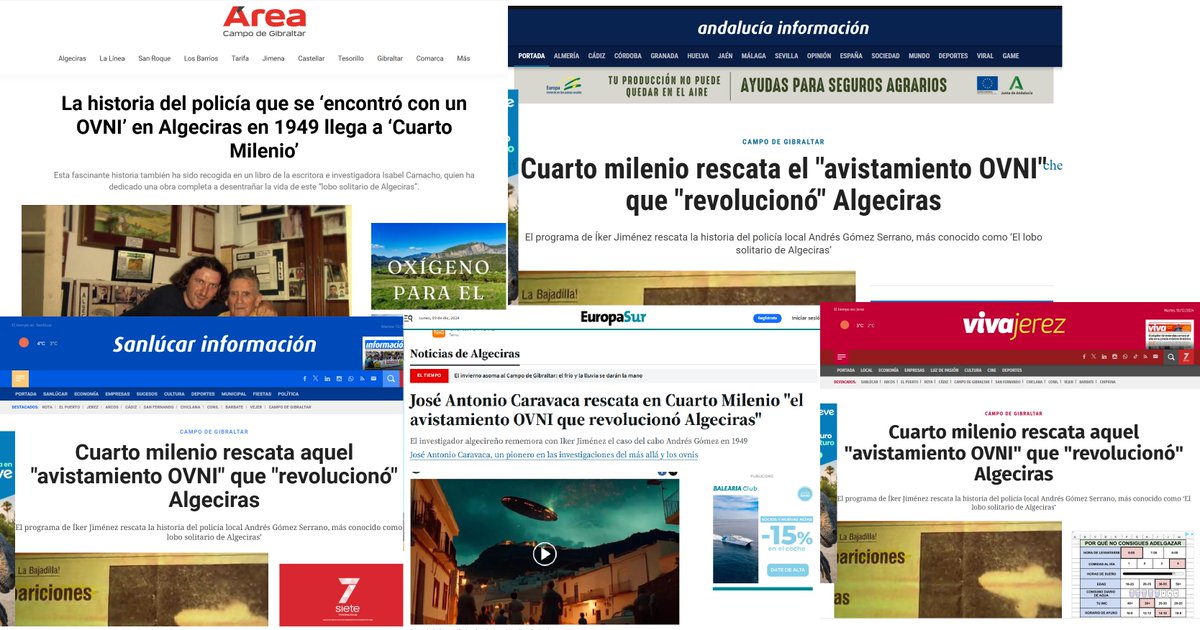 Menuda repercusión en la prensa gaditana del reportaje que hicimos en Cuarto Milenio <a href="/navedelmisterio/">Iker Jiménez</a> ... Gracias!!!!