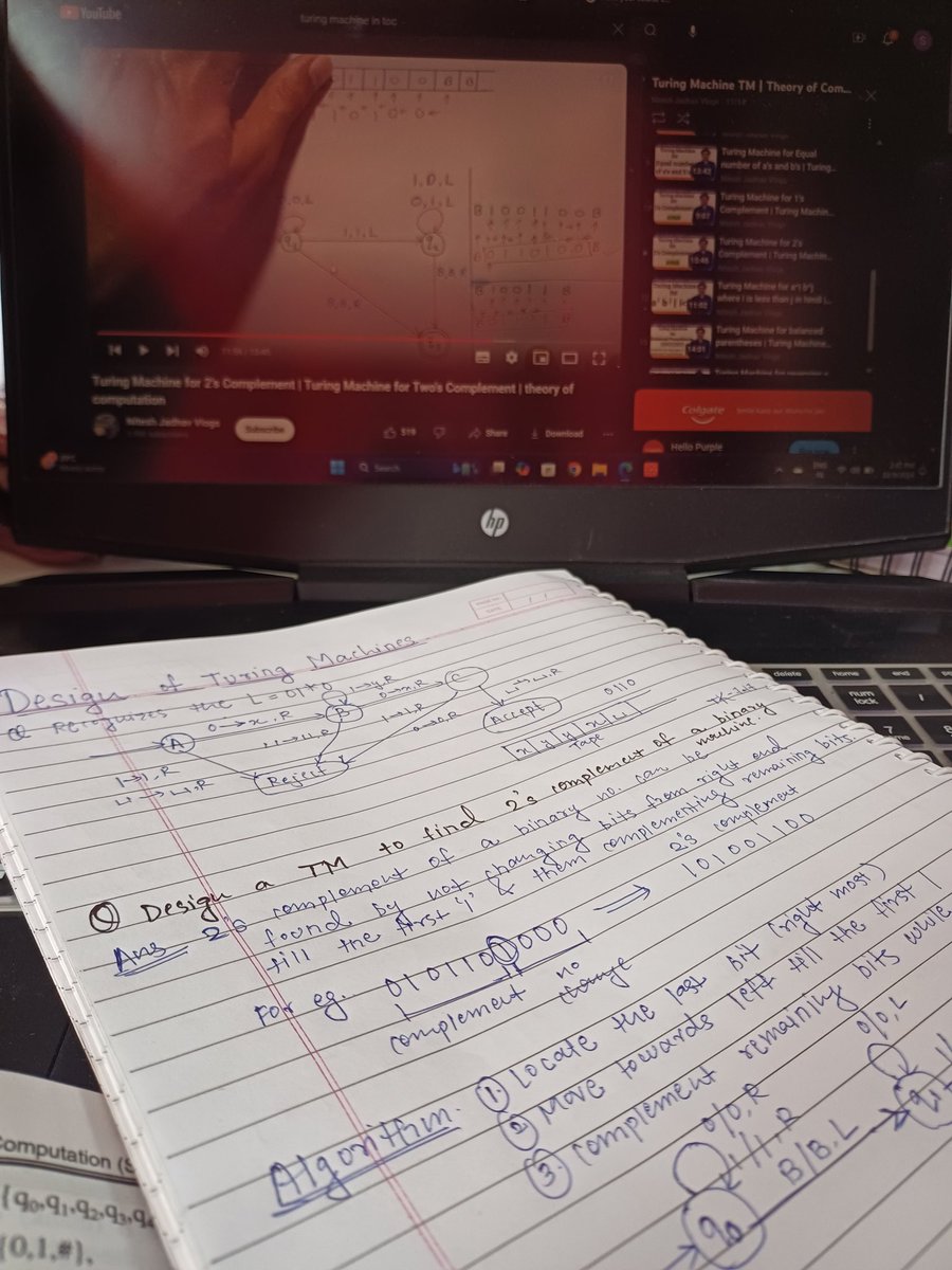 DishaDreamscape's tweet image. #Day8 #Day9 of #30daysProductivityChallenge 

📚TOC TOC TOC !
Kyunki aaj toc ka paper tha.
Studied Finite Automata, PDA, Turing Machine, P NP class Decidability etc etc

&amp;gt;&amp;gt; Peak exam season going on soo baki kuch nahi ho pa raha.

#Exams #Engineering #buildinpublic