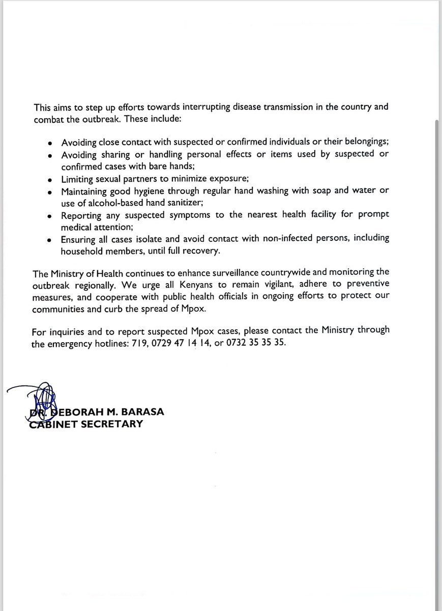 Mpox Update: The Ministry of Health has confirmed 5 new Mpox cases this week, bringing the total to 28 across 12 counties. Surveillance and preventive efforts are ongoing. Kenyans are urged to remain vigilant and adhere to preventive measures.
