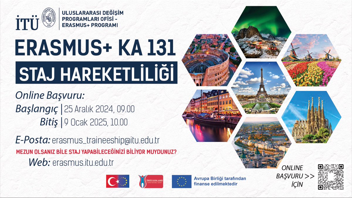 itu1773's tweet photo. ERASMUS+ KA131 Staj Hareketliliği Başvuruları Başlıyor! ✈️🌍

Erasmus+ KA131 Staj Hareketliliği fırsatından faydalanmak için 25 Aralık 2024 - 9 Ocak 2025 tarihleri arasında online olarak başvuru yapmayı unutmayın! 📚#erasmus #ka131 https://t.co/kq9S0FQ9eq