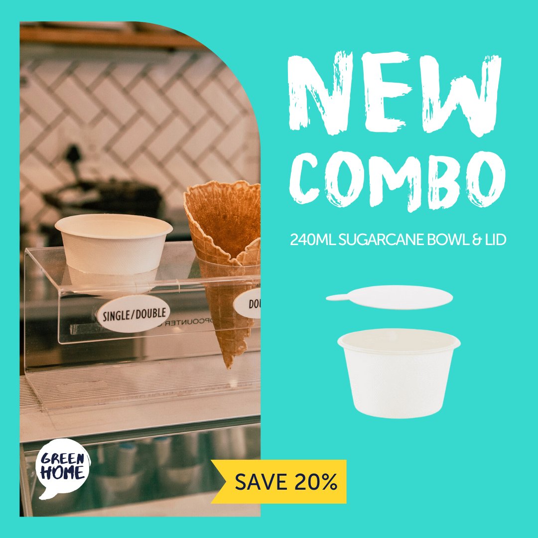 Introducing our 240ml Sugarcane Bowl &amp; Lid Combo – the perfect partner for your scoops, soups, and sides!

Made from plants🌱it’s guilt-free and oh-so-convenient.

🔥 Save 20% now and serve up a greener tomorrow.

Let's make every bite (and bowl) matter. 💚
#GREENHOME