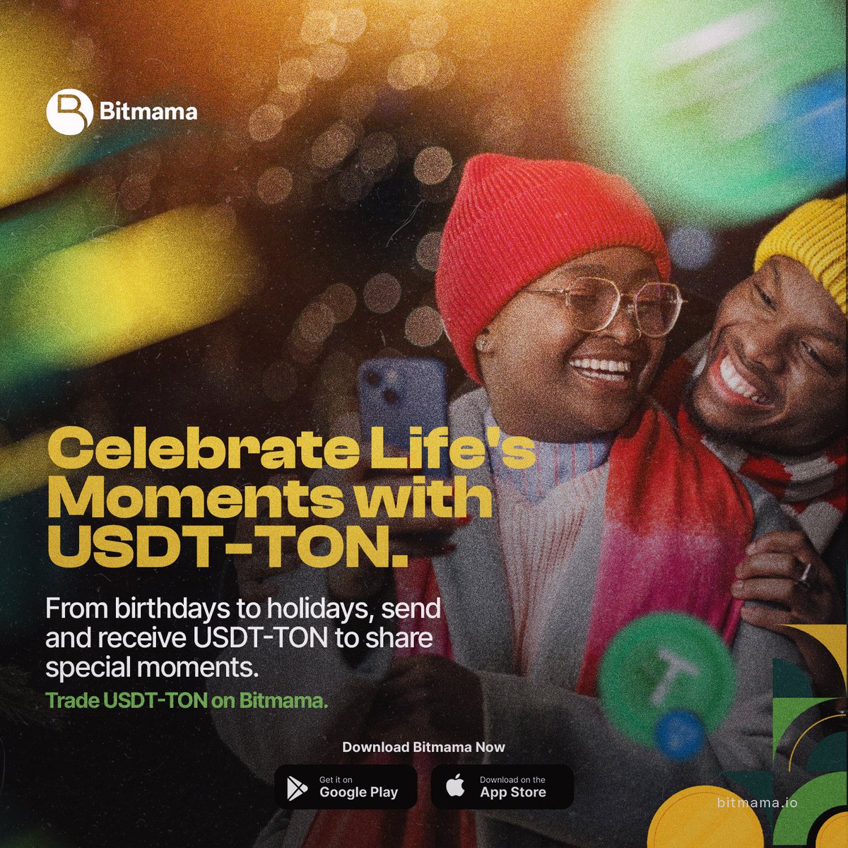 bitmamaexchange's tweet photo. 🎉 Celebrate life's special moments with USDT-TON! Whether it's birthdays, holidays, or just because, send and receive USDT-TON to make every moment unforgettable. 💫 

Start trading on Bitmama today.
https://t.co/r2hbEW5Plg https://t.co/oZn8eY2zJW