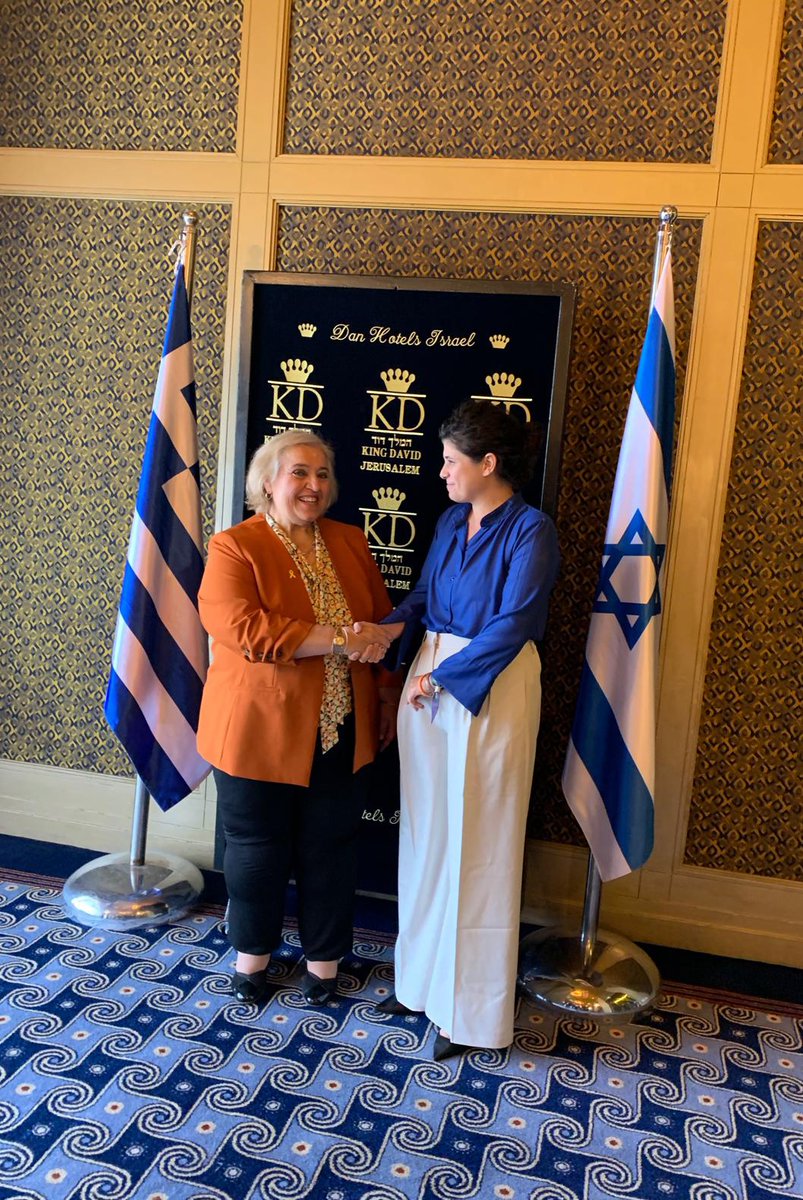 GreeceInTelAviv's tweet photo. Grateful for warm hospitality by Deputy Minister of Foreign Affairs of Israel @SharrenHaskel to Deputy Foreign Minister of Greece, A. Papadopoulou, and constructive discussions on bilateral issues and regional developments 🇬🇷🤝🇮🇱
#Greece @GreeceMFA 
#Israel @IsraelMFA https://t.co/keTmUxYMZ0