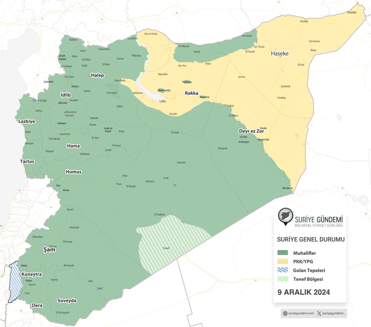 Golan Tepeleri ve Tenef bölgesine dikkat..