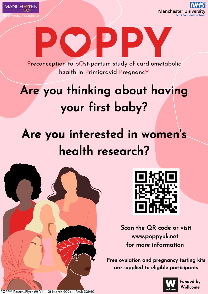 The POPPY study aims to understand the risks of developing heart disease/diabetes in women who experience complications such as pre-eclampsia during pregnancy.  

Being part of this vital research can contribute to shaping the future of women's health.  
🔗poppyuk.net/why-take-part/
