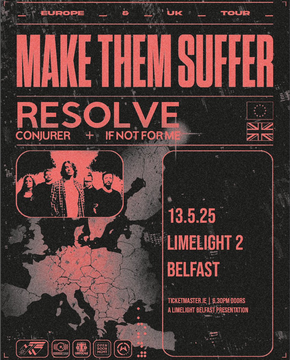 LimelightNI's tweet photo. JUST ANNOUNCED 📣 @makethemsuffer + Resolve, @ConjurerUK &amp; If Not For Me at The Limelight on 13th May!

WIN TICKETS: For a chance to win a pair of tickets: LIKE/ REPOST &amp; TAG YOUR +1

Tickets on sale Friday 10am from Ticketmaster. https://t.co/uR6JDkXil1