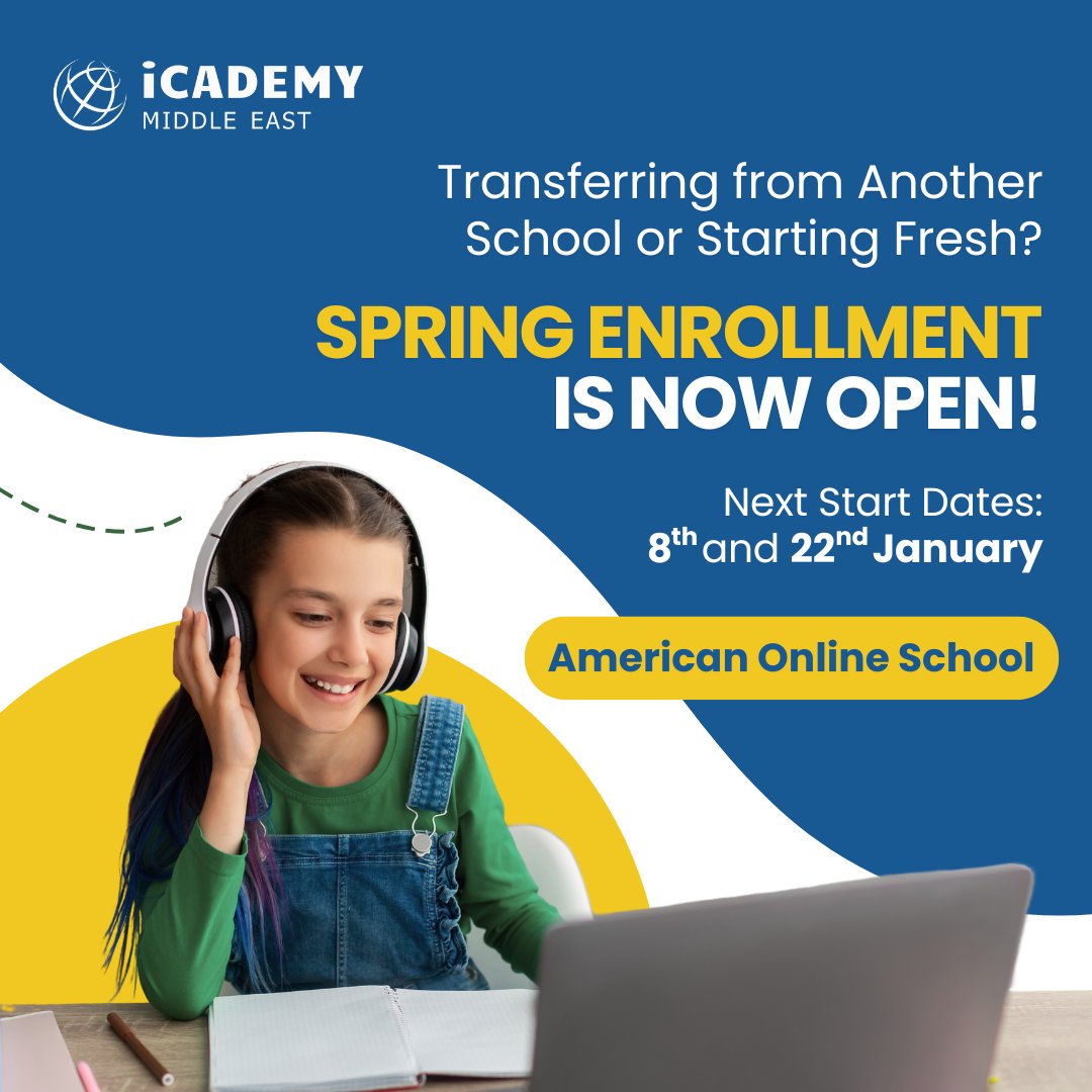 Start your Spring semester with confidence!  At iCademy Middle East, we are now accepting enrollments for the upcoming Spring semester. 

Next start dates: 8th and 22nd January.

#KHDA #NEASC  #TailoredEducation #MiddleEastEducation #iCademy #iCademymiddleeast #DubaiSchools