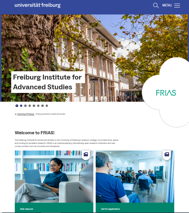 Freiburg Institute for Advanced Studies (FRIAS) (@frias_ufreiburg) on Twitter photo Take a look at our new website! đ±đ
As part of the <a href="/UniFreiburg/">UniversitÀt Freiburg</a> website relaunch, FRIAS has completely redesigned its online presence. It is intended to be clearer, more user-friendly, and includes some new features. We look forward to your feedback!
uni-freiburg.de/frias/frias-we⊠Take a look at our new website! đ±đ
As part of the <a href="/UniFreiburg/">UniversitÀt Freiburg</a> website relaunch, FRIAS has completely redesigned its online presence. It is intended to be clearer, more user-friendly, and includes some new features. We look forward to your feedback!
uni-freiburg.de/frias/frias-weâŠ