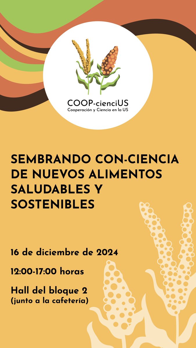 ▶️ SEMBRANDO CON-CIENCIA DE NUEVOS ALIMENTOS SALUDABLES Y SOSTENIBLES 

🗓️ 16 de diciembre de 2024 de 12:00 a 17:00 horas 

📍 Hall del bloque 2 (junto a la cafetería) Facultad de Ciencias de la Educación 

🔗 buff.ly/4dLEcBR