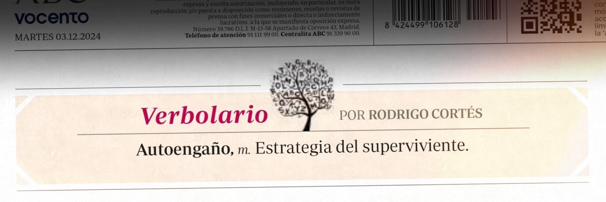 Verbolario's tweet photo. «Autoengaño»; 3/dic/2024: voz n° MMMCCCXCIV @rodrigocortes https://t.co/PBbtzQvBgf