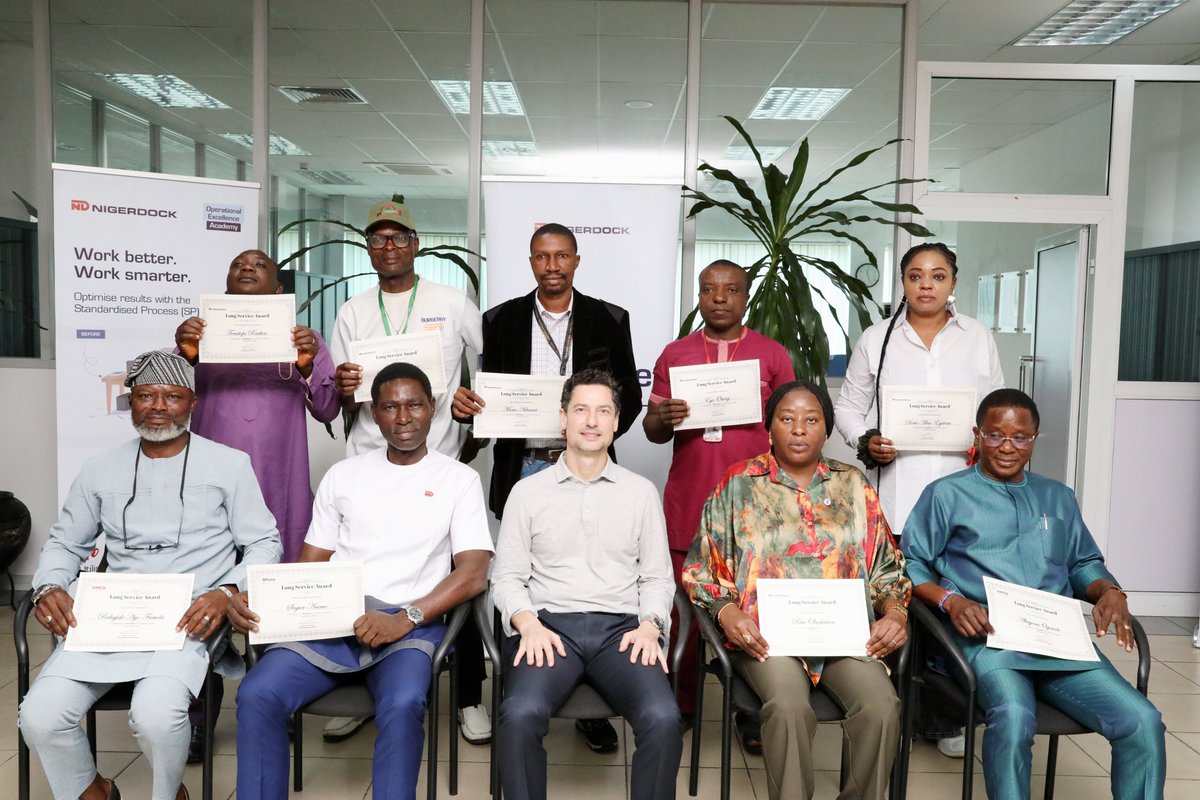 NigerdockFZE's tweet photo. We recently held our annual Long Service Award ceremony to recognise, appreciate, and honour our employees whose dedication and unwavering commitment have been instrumental to our success.

These milestones are a great example of workplace diligence and individual excellence, and a true reflection of Nigerdock’s people-first collaborative culture.

Congratulations to all the recipients!

Click https://t.co/7djy1WMjfR to read more.

#Nigerdock #TeamND #Nigeria #Africa