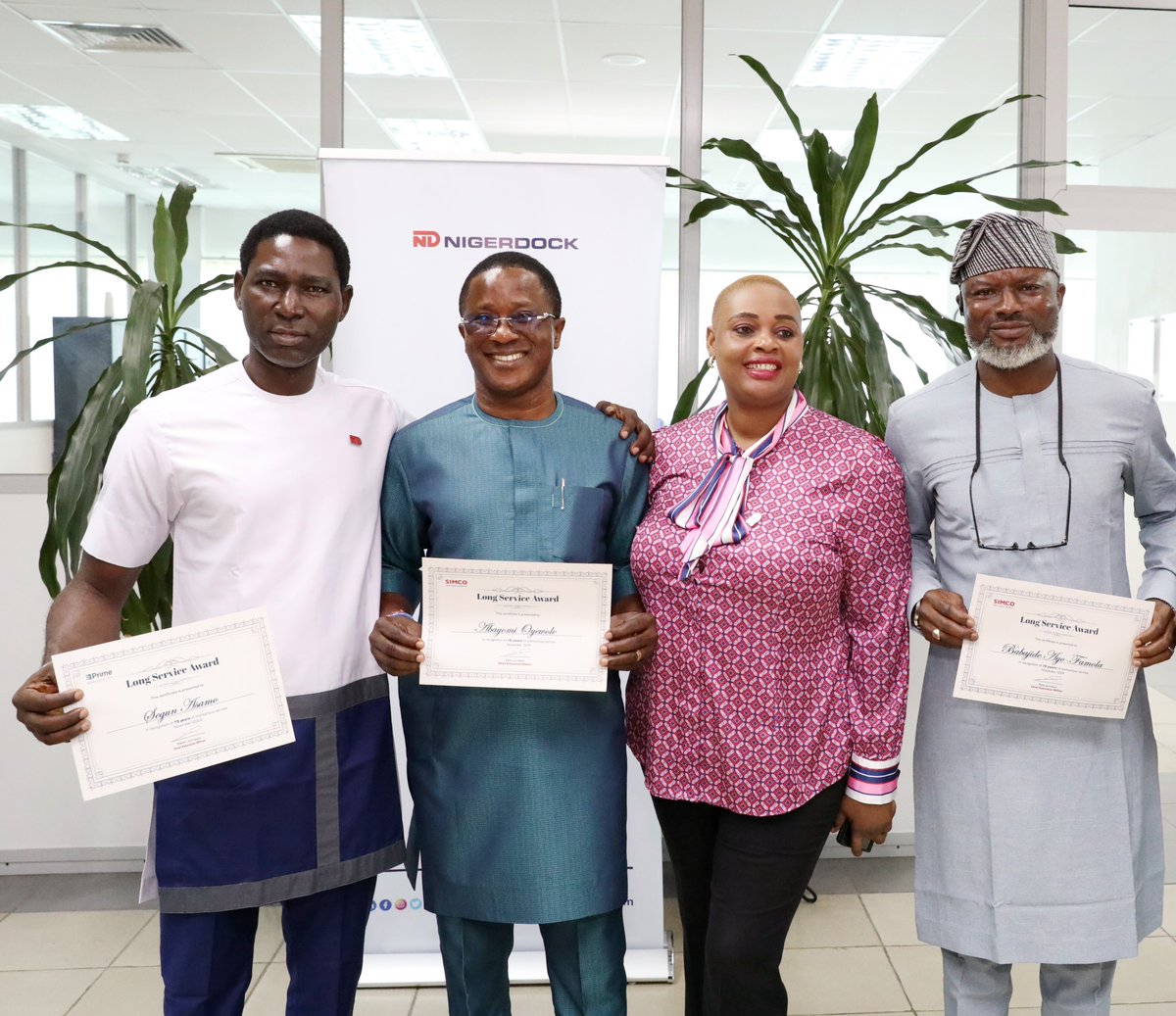 NigerdockFZE's tweet photo. We recently held our annual Long Service Award ceremony to recognise, appreciate, and honour our employees whose dedication and unwavering commitment have been instrumental to our success.

These milestones are a great example of workplace diligence and individual excellence, and a true reflection of Nigerdock’s people-first collaborative culture.

Congratulations to all the recipients!

Click https://t.co/7djy1WMjfR to read more.

#Nigerdock #TeamND #Nigeria #Africa