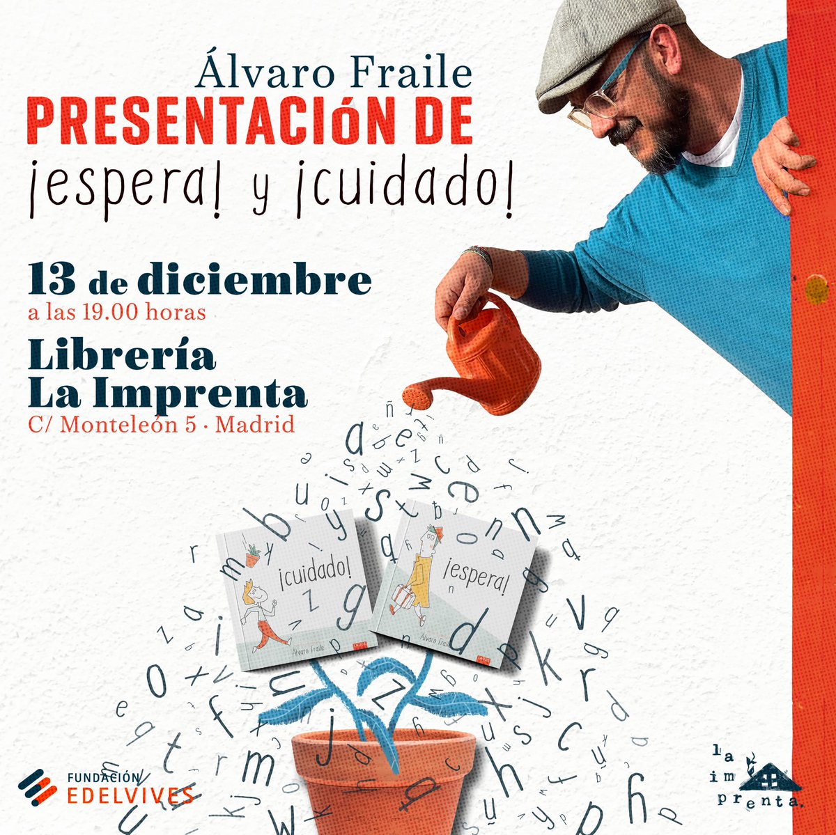 Ediciones Laude (@laude_ediciones) on Twitter photo 🔊|Este viernes, 13 de diciembre, <a href="/alvaro_fraile/">álvaro fraile</a> te invita a la presentación de sus 2 últimos libros, ¡Espera! y ¡Cuidado!
Será a las 19:00h en la librería <a href="/LaImprenta_/">La Imprenta</a>.
No te lo puedes perder!!
Asistirás a un muestrario de situaciones de «esperas y cuidado»😉
<a href="/soyalexdelgado/">Álex Delgado</a> 🔊|Este viernes, 13 de diciembre, <a href="/alvaro_fraile/">álvaro fraile</a> te invita a la presentación de sus 2 últimos libros, ¡Espera! y ¡Cuidado!
Será a las 19:00h en la librería <a href="/LaImprenta_/">La Imprenta</a>.
No te lo puedes perder!!
Asistirás a un muestrario de situaciones de «esperas y cuidado»😉
<a href="/soyalexdelgado/">Álex Delgado</a>