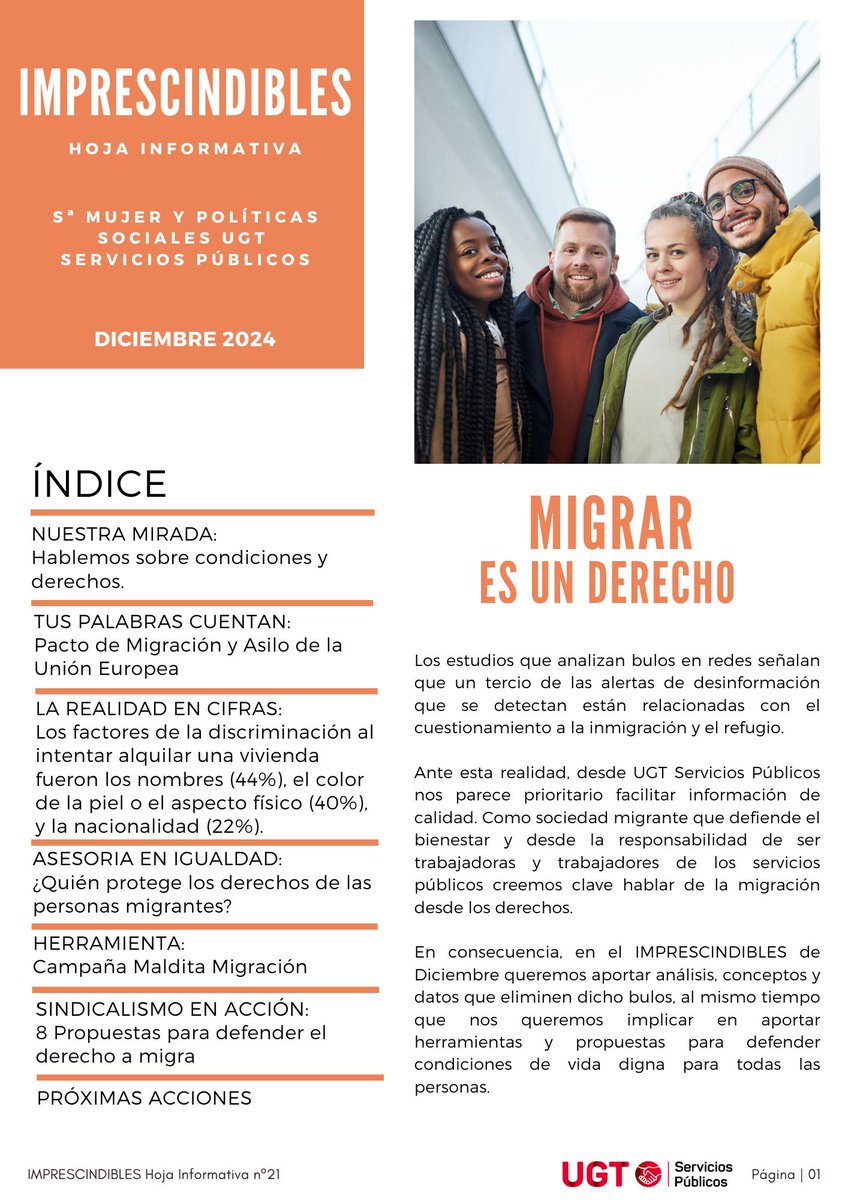 Migrar es un derecho.

Hoy, día mundial de los Derechos Humanos, te ofrecemos un nuevo #IMPRESCINDIBLES donde abordamos el tema de las migraciones.

¿Qué podemos hacer desde los servicios públicos por las personas migrantes?

ugt-sp.es/wp-content/upl…