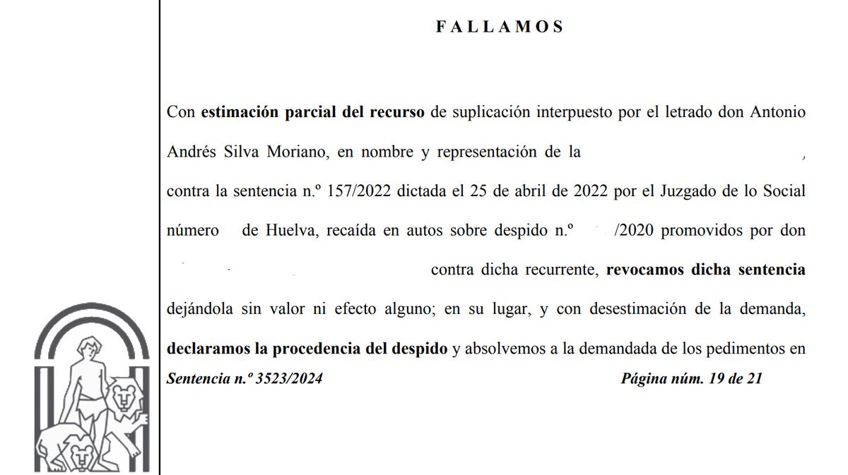 💥¡Logrado! El TSJA revoca una sentencia de despido, dando la razón a mi cliente.🏛️💪
Si conoces el #DerechoLaboral, sabrás de la dificultad de conseguirlo.
Confieso que necesitaba una victoria como esta y será un impulso para seguir luchando.
¿Tienes un caso similar? Te leo 👇