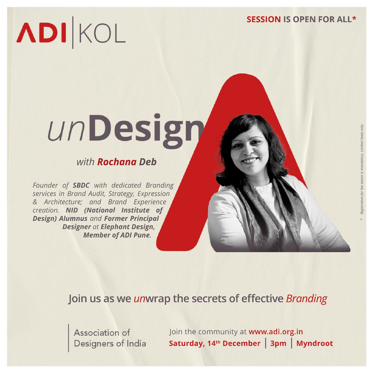 UnDesign, Discover the Secrets of Branding with Industry Leader Rochana Deb
Join us for an exclusive session with the renowned designer and branding expert, as she unpacks the art and science of creating impactful brands.

OPEN TO ALL

link: forms.gle/QjXtwhvbVJC8xv…