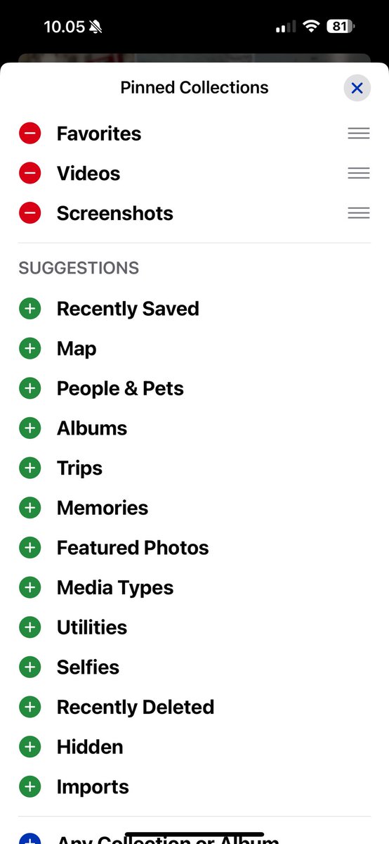 aMrazing's tweet image. Here’s a tip buat yang pake iOS baru: buka app photos, scroll sampe mentok, klik customize and reorder, lalu lakukan ini.
centang 4 items: albums, pinned collections, media types, dan utilities. Hasilnya gallery lebih streamlined dan cakep. 
Terus tambahan: untuk bagian pinned…
